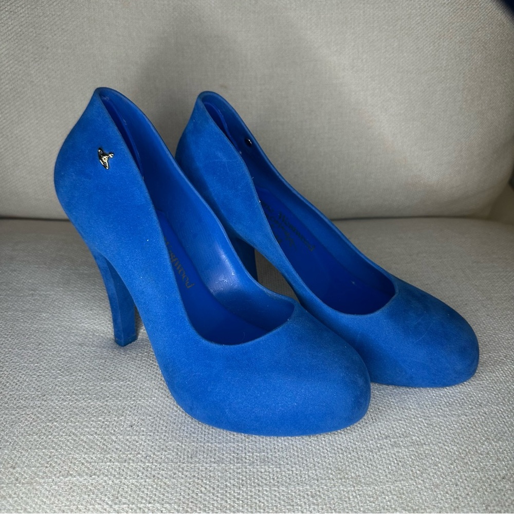 Vivienne Westwood anglomania x melissa Blue Velour Heels shoes size 9